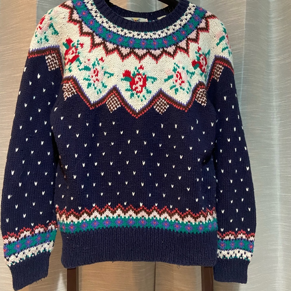 Floral Patterned Navy Sweater